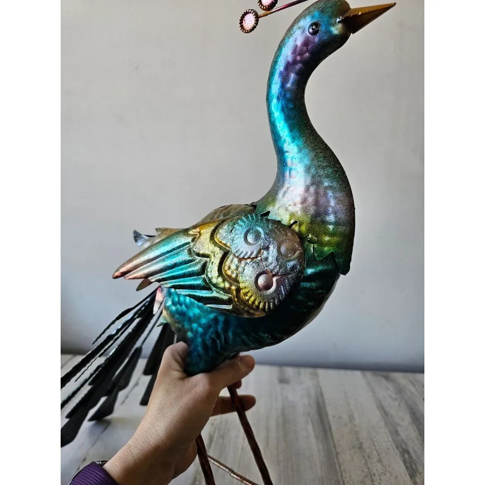 Metal peacock bird lawn decor large life size colorful blue unique large peacock